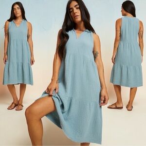 Nation LTD Women's Nadie Tiered Gauze A-Line Midi Dress In Dusty Blue Size Small